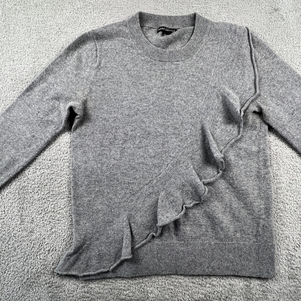 J.Crew Mercantile‎ Women's Crew Neck Sweater Small Gray Ruffle Front Wool Blend